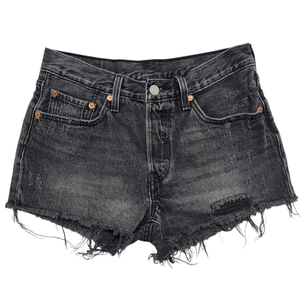 Levi's | 501 Trashed Black Cutoff Denim Jean Shorts Fun Night Faded Ripped